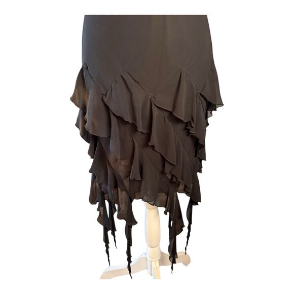 VTG Ruffle Asymmetrical Handkerchief Black Midi Dress Silky Fairy Whimsigoth Y2K - Picture 3 of 14